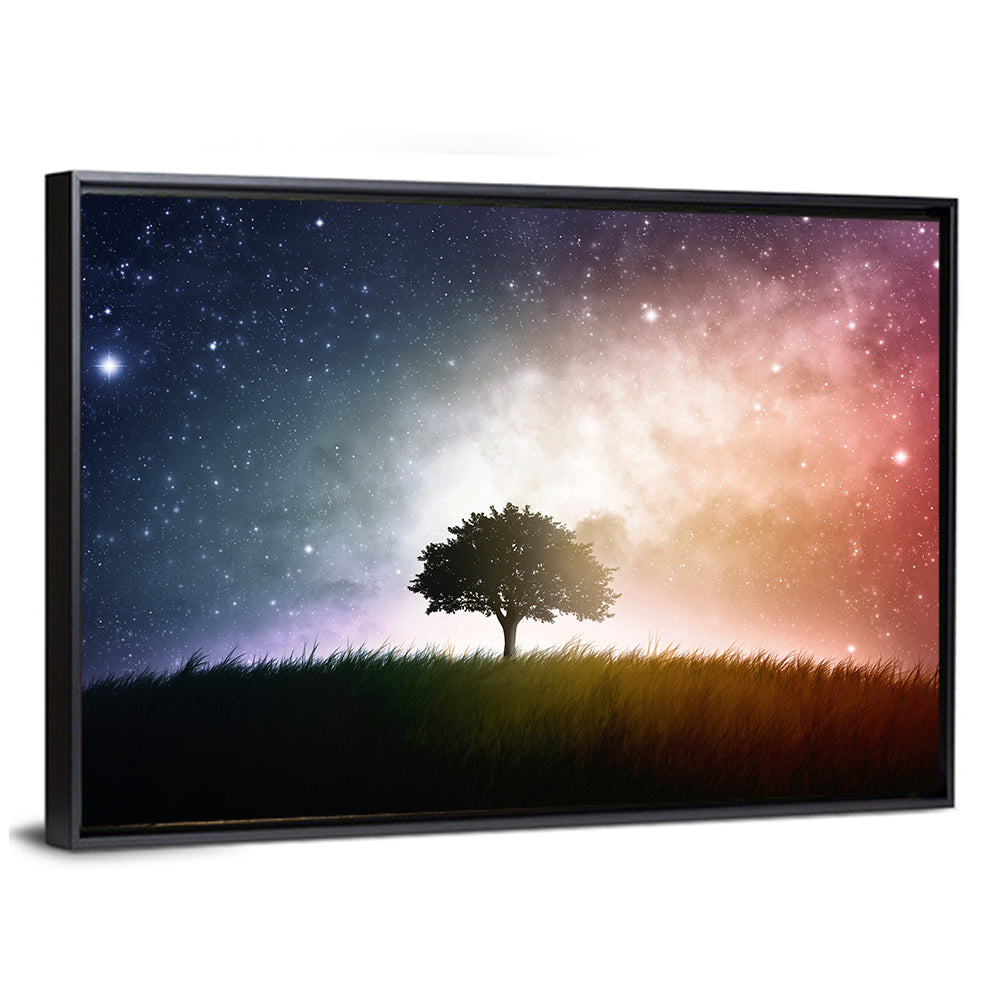Tree Silhouette Under Nebula Sky Wall Art
