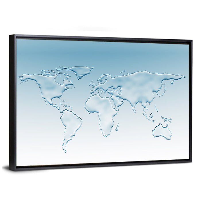 Embossed Water World Map Wall Art as a framed canvas