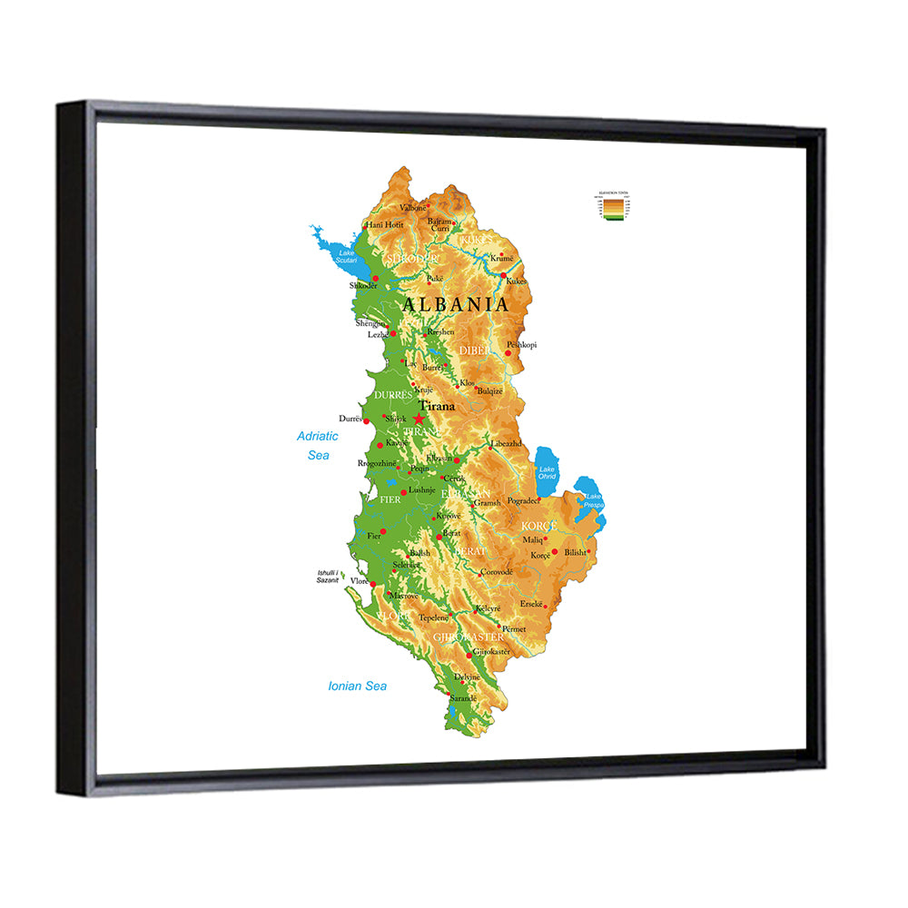 Albania Terrain Map Wall Art