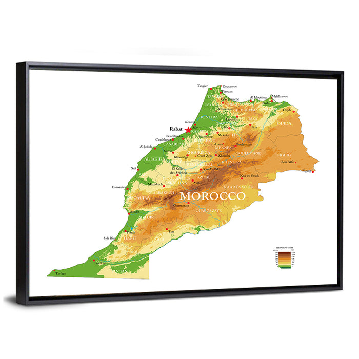 Morocco Topographic Map Wall Art as a framed canvas