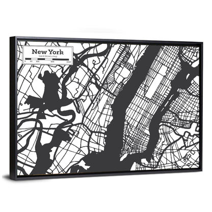 New York City Map Black and White Wall Art