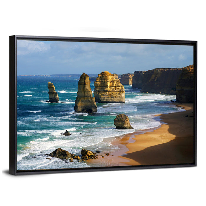Twelve Apostles Coastal View Wall Art as a framed canvas