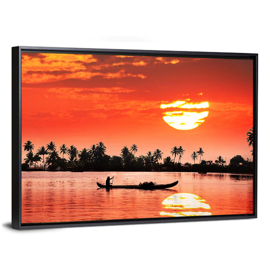 Boat and Fisherman Silhouette Wall Art