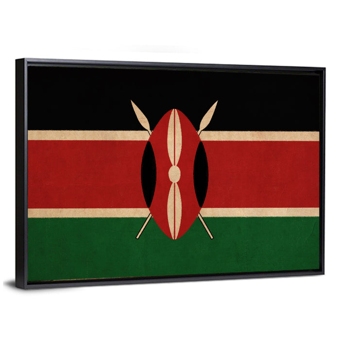 Kenyan Flag with Shield Emblem Wall Art as a framed canvas
