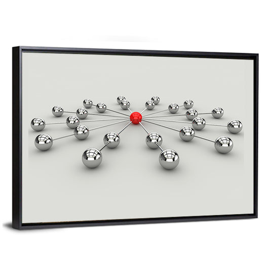 Radial Network with Red Hub Wall Art