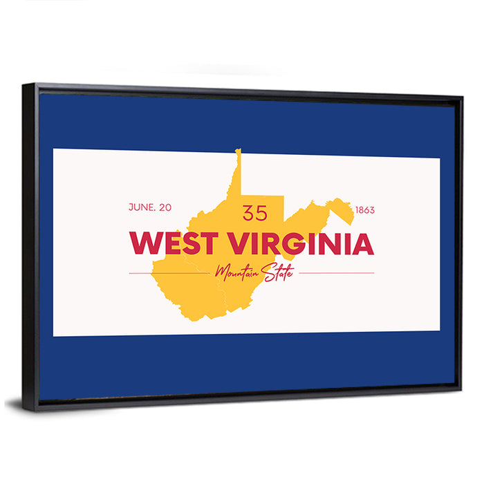 Golden West Virginia Map Wall Art as a framed canvas