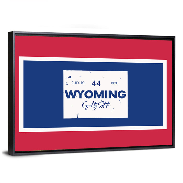 Wyoming Typographic Map Wall Art as a framed canvas