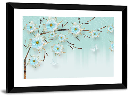 Ethereal Blue Floral Branch Wall Art