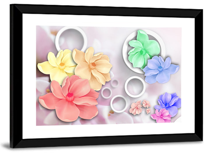 Layered Floral Circles Wall Art as a framed print