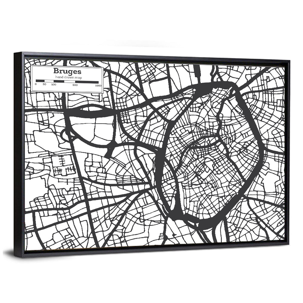 Bruges Street Grid Map Wall Art