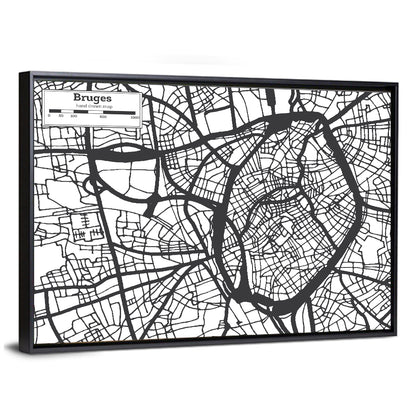 Bruges Street Grid Map Wall Art