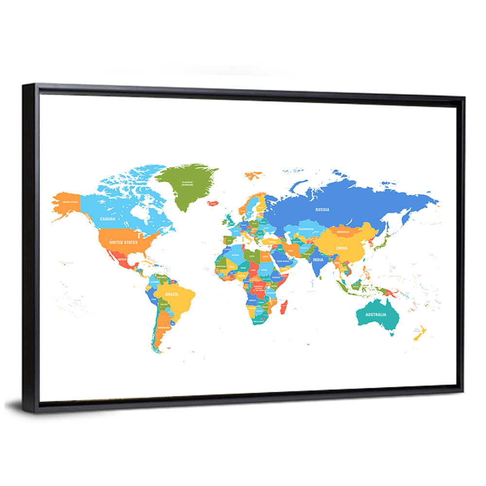 Colorful Political World Map Wall Art