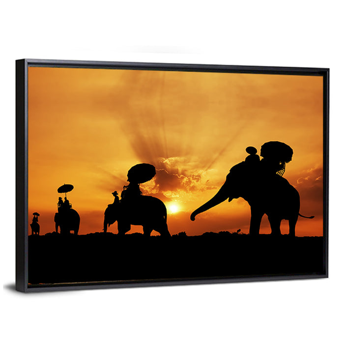 Thai Sunset Elephant Silhouette Wall Art as a framed canvas