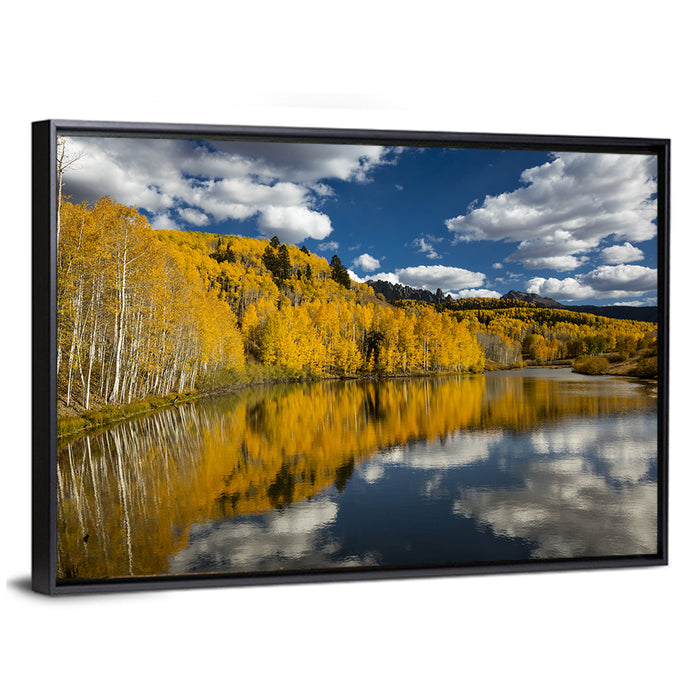 Cushman Lake Golden Aspens Wall Art as a framed canvas