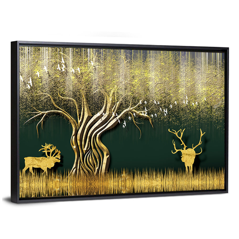 Golden Jungle Deer Scene Wall Art