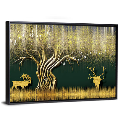 Golden Jungle Deer Scene Wall Art