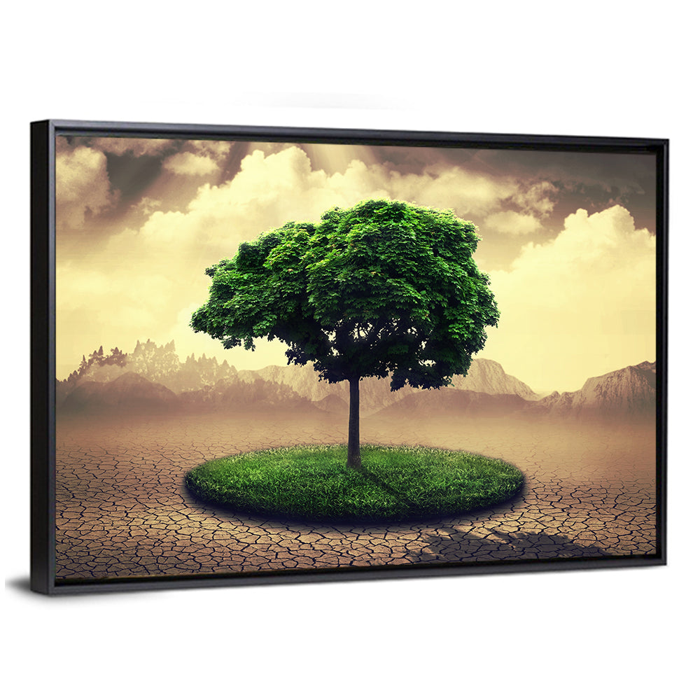 Circular Grass Oasis with Lone Tree Wall Art