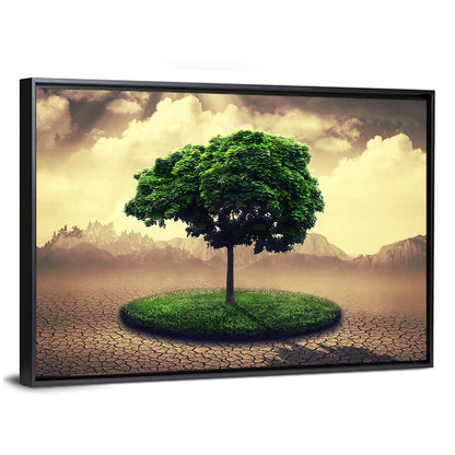 Circular Grass Oasis with Lone Tree Wall Art
