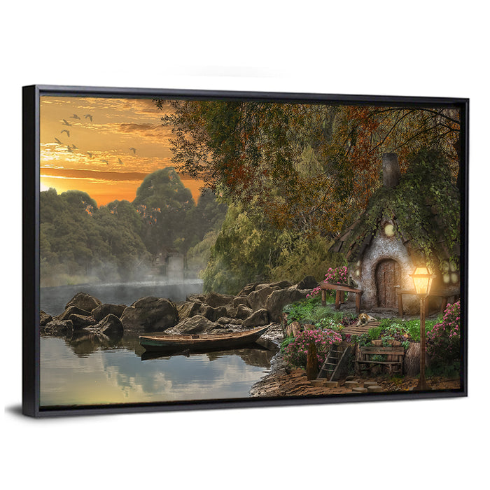 Fairy House on the Lake Wall Art as a framed canvas