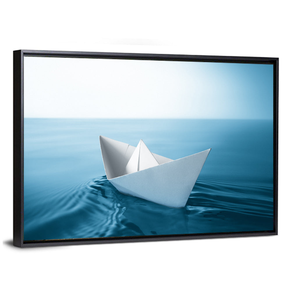 Paper Sailboat on Blue Water Wall Art