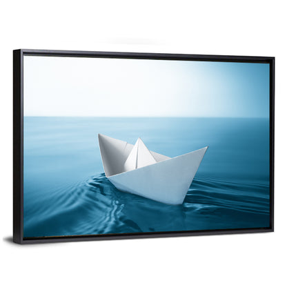 Paper Sailboat on Blue Water Wall Art