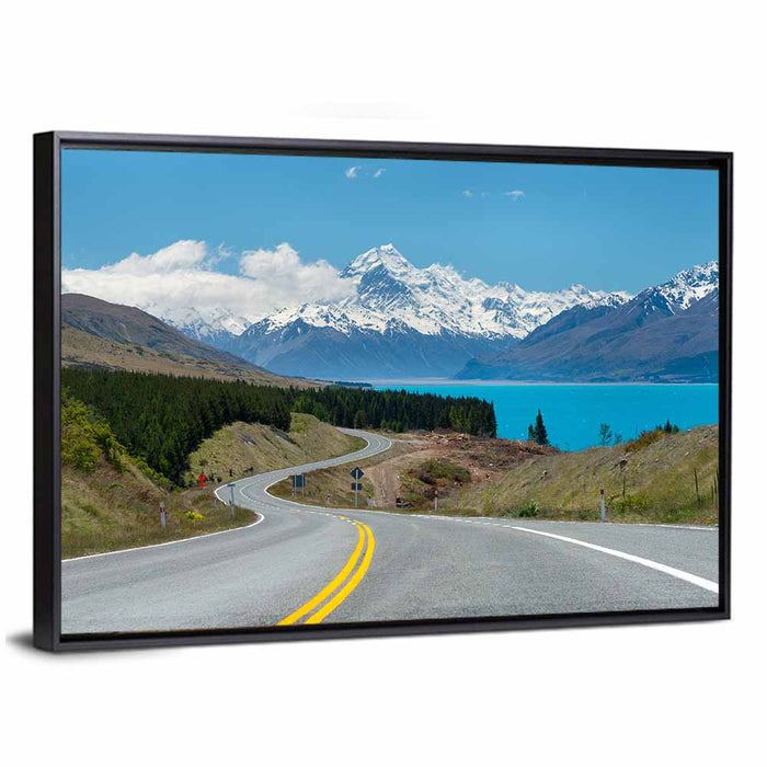 Road to Aoraki Mount Cook Wall Art as a framed canvas