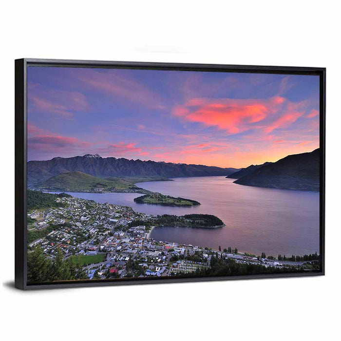 Queenstown Over Lake Wakatipu Wall Art as a framed canvas
