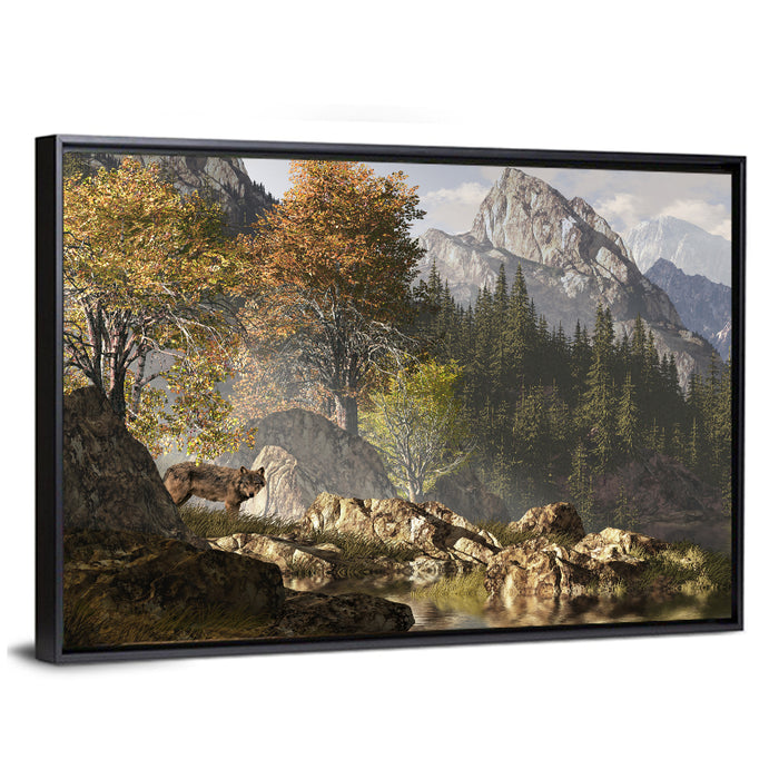 Wolf in the Rocky Mountains Wall Art as a framed canvas