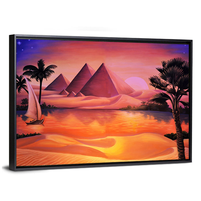 Giza Sunset Over Great Pyramids Wall Art as a framed canvas