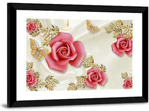 Golden Pearl & Flowers Illustration Wall Art