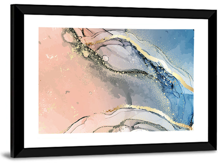 Oriental Gold Ink Illustration Wall Art as a framed print