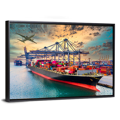 Container Ship in Harbor Wall Art