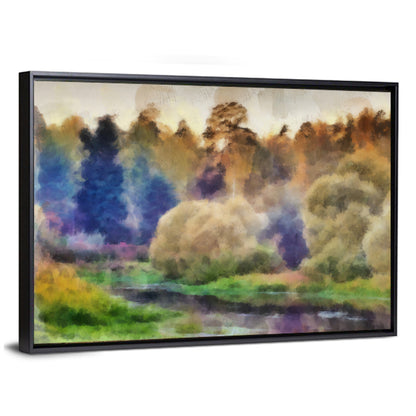 Misty Forest River Watercolor Wall Art