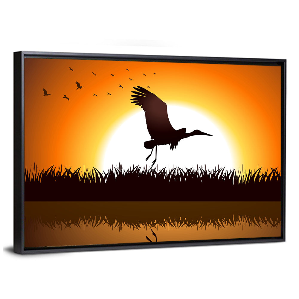 Stork Silhouette at Sunset Wall Art