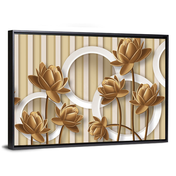 Layered Lotus and Geometric Circles Wall Art as a framed canvas