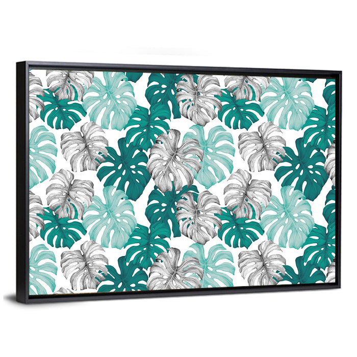 Seamless Monstera Leaf Pattern Wall Art as a framed canvas