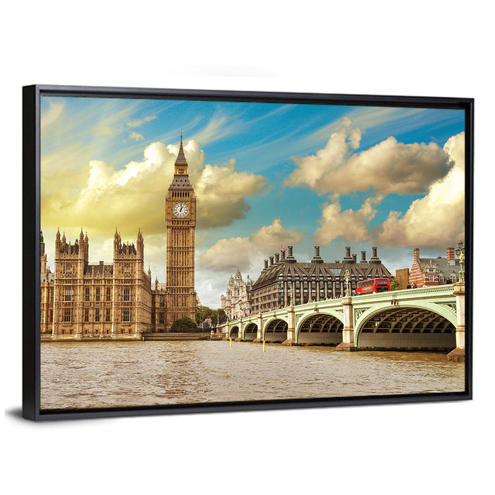 Big Ben and Westminster Bridge Wall Art as a framed canvas