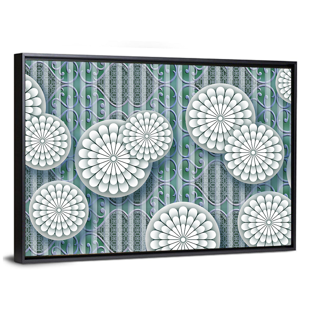 Blue Floral Scrollwork Pattern Wall Art