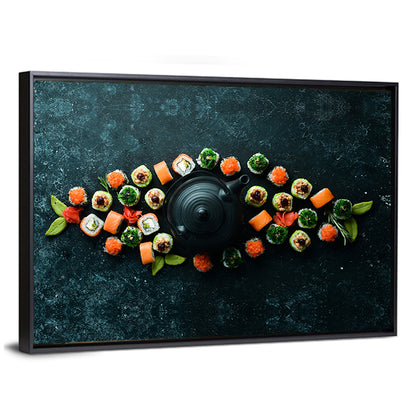 Sushi and Teapot Flat Lay Wall Art