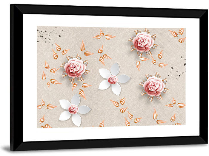 Jeweled Rose Floral Illustration Wall Art as a framed print