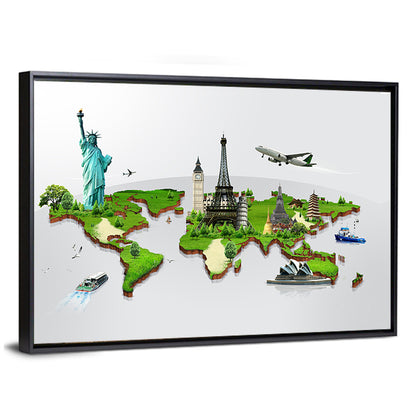 3d World Monuments Map Wall Art