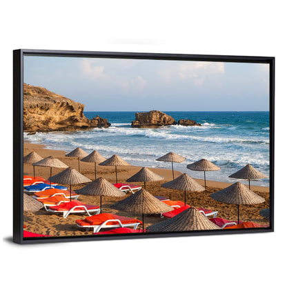 Straw Umbrellas on Sunny Beach Wall Art