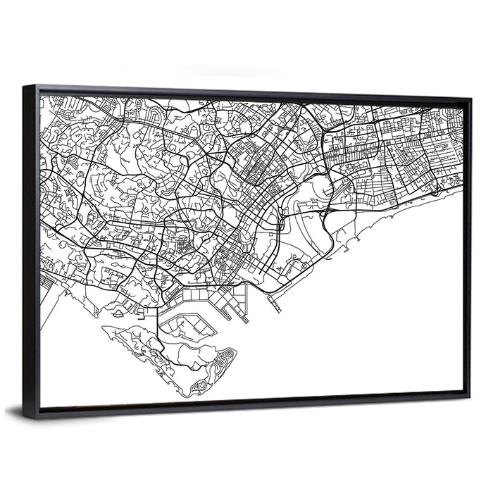 Singapore City Map Wall Art as a framed canvas