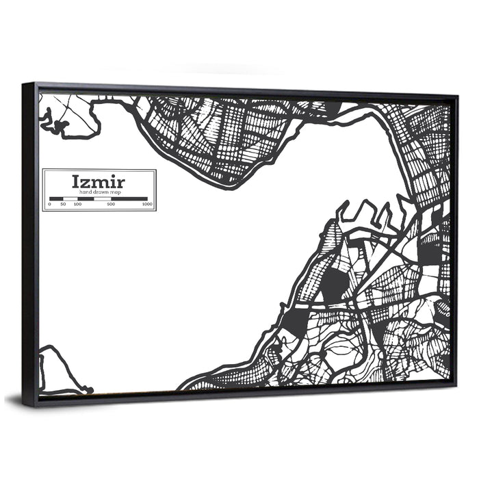 Izmir City Map Wall Art as a framed canvas