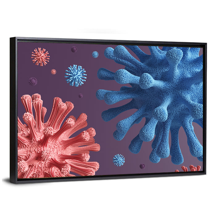 Microscopic Virus Cluster Wall Art as a framed canvas