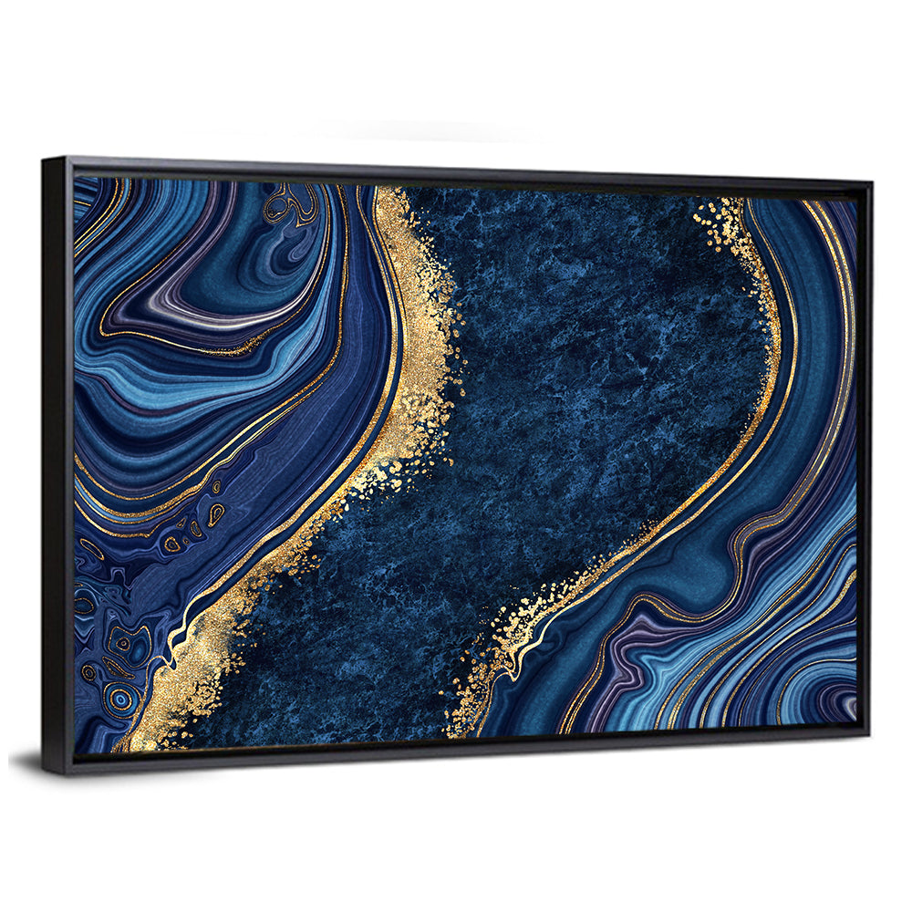 Diagonal Blue Marble with Gold Veins Wall Art