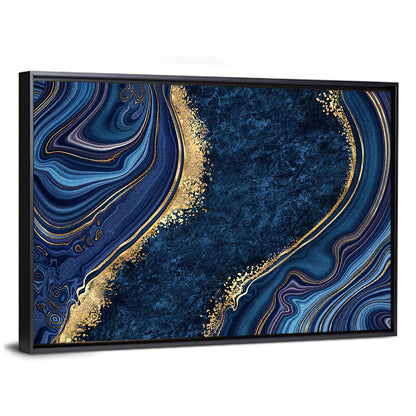 Diagonal Blue Marble with Gold Veins Wall Art