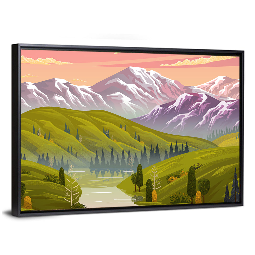 Sunset Over Mountain Lake Wall Art