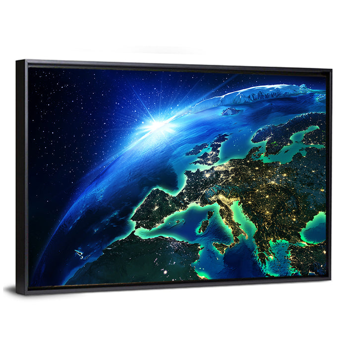 Europe at Night Wall Art as a framed canvas