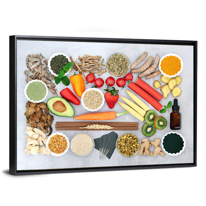 Flat Lay Health Foods and Herbs Wall Art